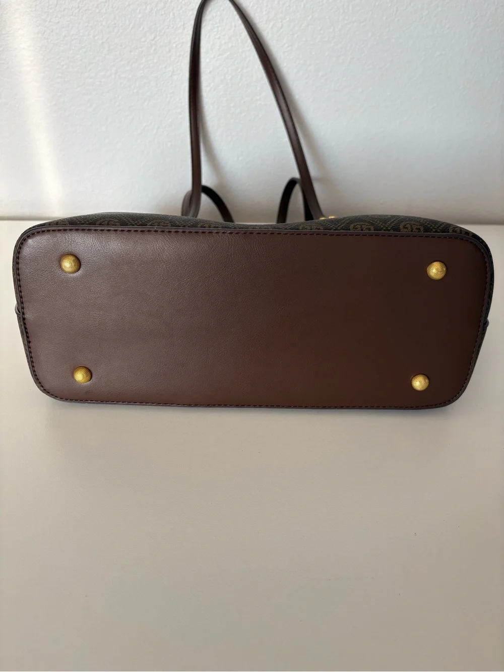 Galandai Brown Monogram Tote Bag with Gold Accents